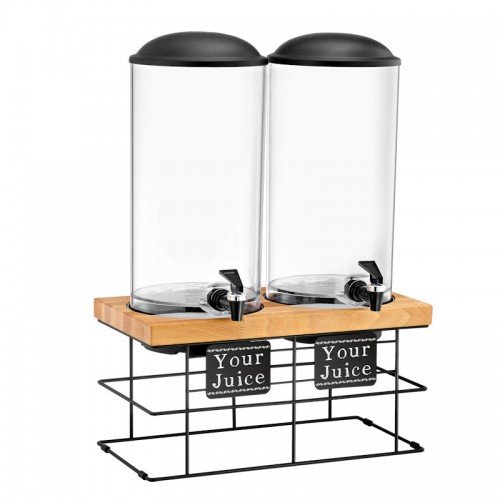 Juice Dispenser Netto 2x7 Lit Black Steel and Beech Wood Base