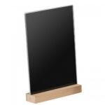 clear acrylic menu-brochure holder a4 21.5x29.5cm with black card and wooden base