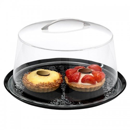 Set Round Φ30cm Plexiglass Black Tray + Bell Cover