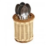 Cutlery Basket Polyrattan Round Biege-Honey