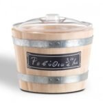 rustic food display barrel solid wood 10 lit with black label