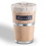 rustic food display barrel solid wood 25 lit with black label