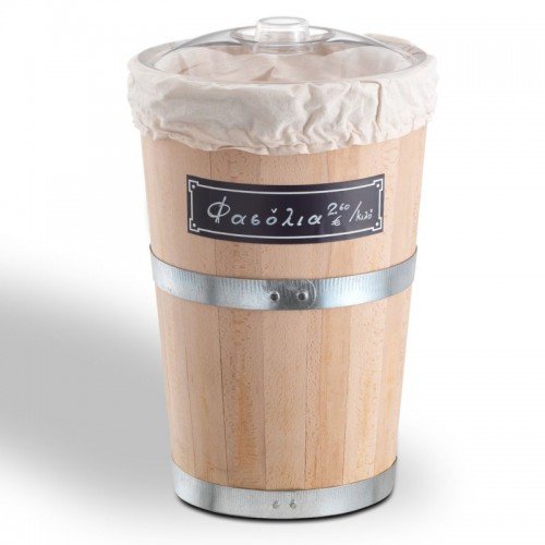 rustic food display barrel solid wood 25 lit with black label