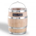 rustic food display barrel solid wood 60 lit with black label