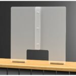counter top plexiglass protective shield 75x75h with speaking slot