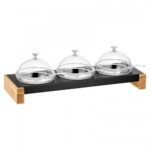 Buffet Set Skara with 3 Glass Bowls x 1 Lit Black Steel and Natural Wood