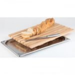 beech wood cutting board 53 x 32,5cm with inox crump tray