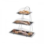 chrome plated metal stand with 3 platters and 3 covers (7 pieces) black