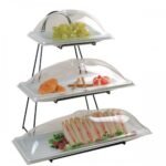 chrome plated metal stand with 3 platters and 3 covers (7 pieces) white