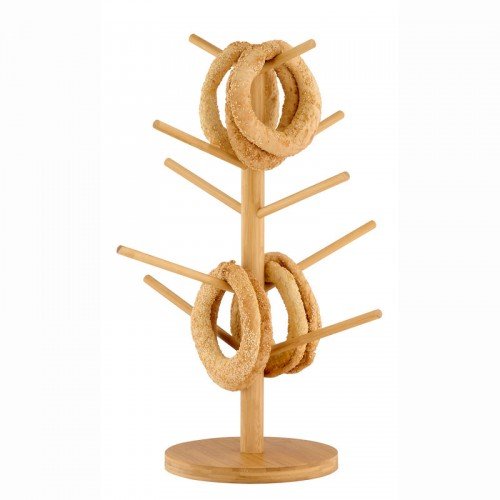 Pretzel Stand With 10 Hooks Eco Friendly Bamboo Oil Finished D23 X 54H