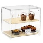 2 level acrylic cashier show case with 2 polyrattan trays 30x40cm natural