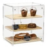 3 level acrylic cashier show case with 3 polyrattan trays 30x40cm natural