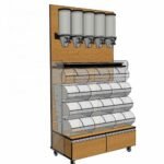 bulk food merchandising fixture with 5 dispensers and 12 scoop bins-sells up to 29 items
