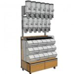 bulk food merchandising fixture with 12 proseries dispensers and 9 scoop bins-sells up to 30 items