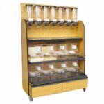 bulk food fixture with sliding shelves 7 dispensers and 8 fifo scoop bins-sells up to 23 items