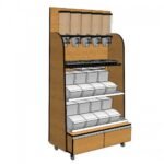 bulk food fixture with sliding shelves 5 dispensers and 8 fifo scoop bins-sells up to 13 items