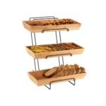 3 tiers black mat steel stand with 3 bamboo 2/4 baskets 22,5 x 51cm